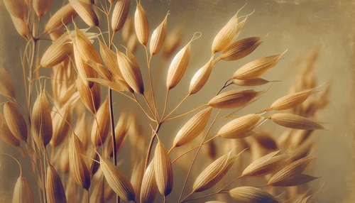 A vintage-style image of the oat seed head, capturing its intricate details and natural beauty in a style reminiscent of an old botanical illustration.